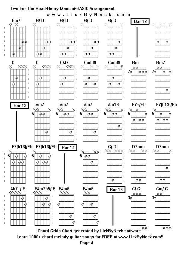 Chord Grids Chart of chord melody fingerstyle guitar song-Two For The Road-Henry Mancini-BASIC Arrangement,generated by LickByNeck software.